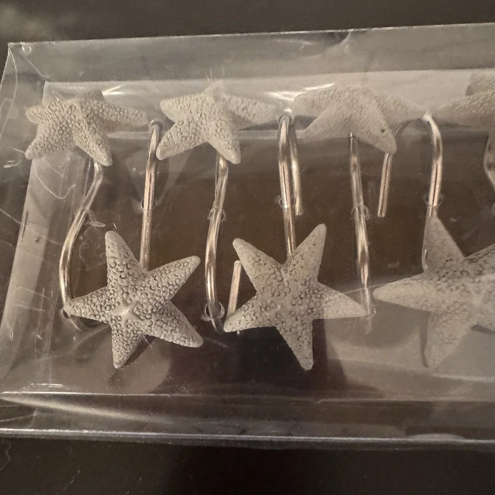 Silver Tone Starfish‎ Shower Curtain Hooks, Set of 12 Nautical Bathroom Decor
